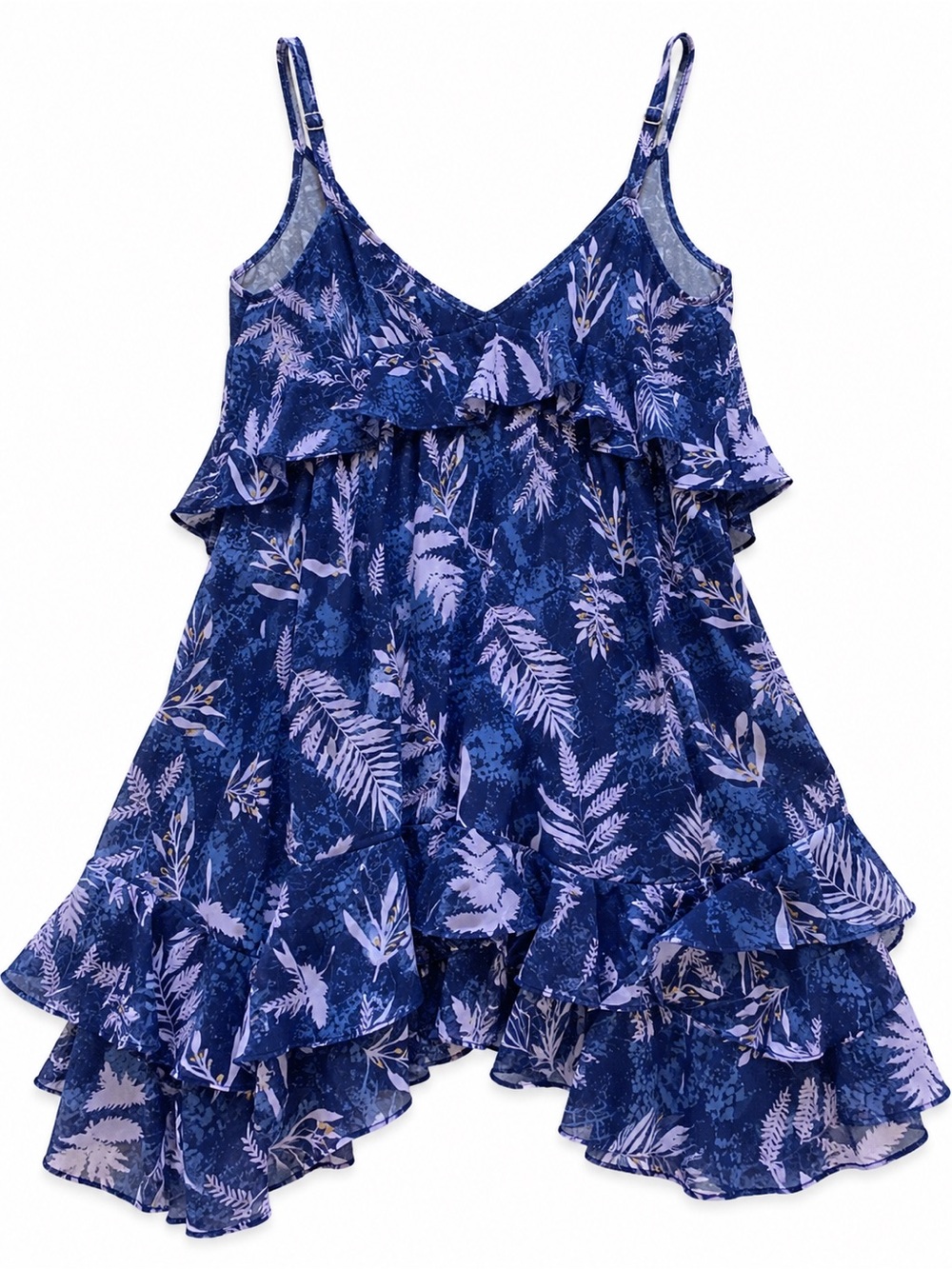 Blue Floral Ruffle Mini Dress - Sleeveless V-Neck